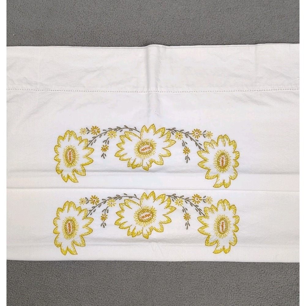 VINTAGE MCM Needlepoint Pillowcases Set Of 2 Standard 29x18 Floral Handmade NICE